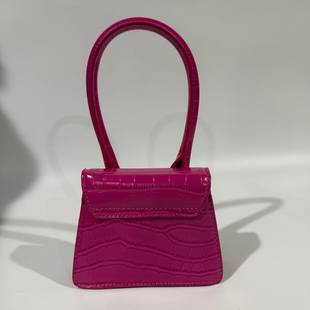 Jacquemus Fuschia Dragonfruit Pink Croc Leather Chiquito Crossbody Handbag Purse - Picture 6 of 10